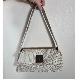 Dana Herbert Y2K Cream & Brown Embroidered Canvas Shoulder Bag 2000's Mini Boho